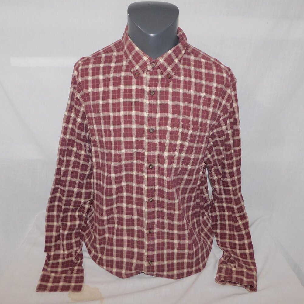 Eddie Bauer Brown Cream Check Button Front Long Sleeve Shirt mens XLT XL Tall